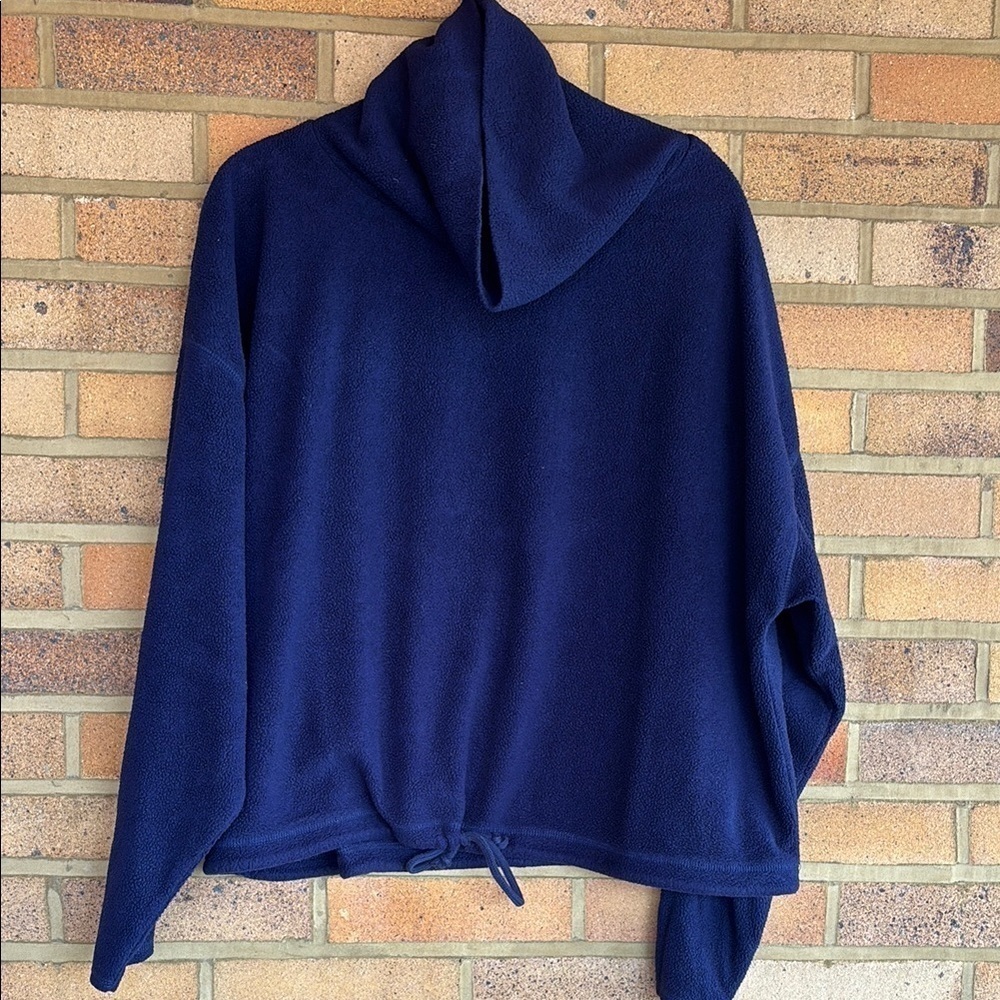 aerie long Sleeve cowl neck Navy Blue Cropped fleece Pullover L